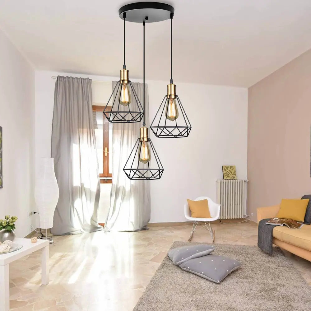 lampes suspendues moderne vintage industriel cage diamant led décoratives