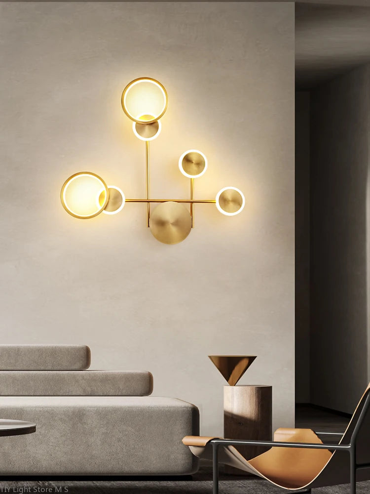 applique murale led nordique moderne en cuivre rond - vue 3 sur 11