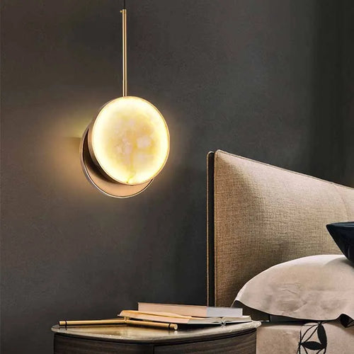 suspension ronde à deux led en marbre naturel pour décoration intérieure - vue 4 sur 8