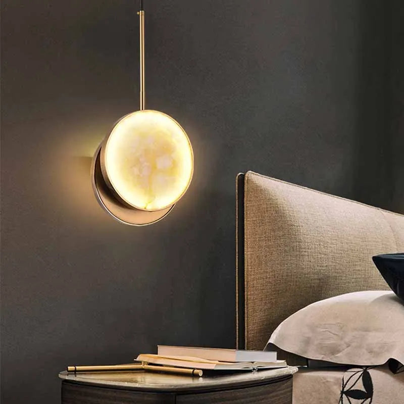 suspension ronde à deux led en marbre naturel pour décoration intérieure - vue 3 sur 8