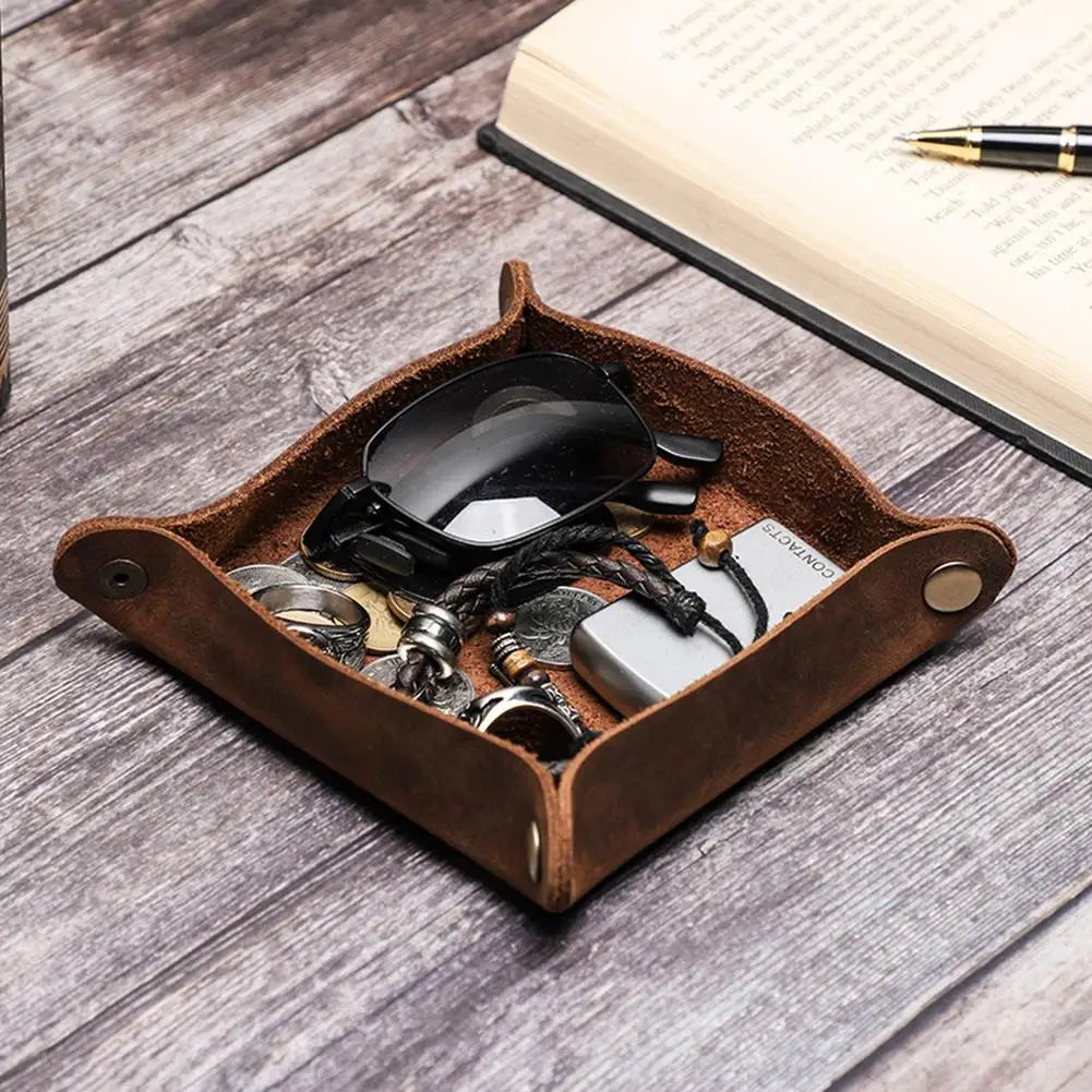 plateau de rangement en cuir pour organisation quotidienne - vue 2 sur 6