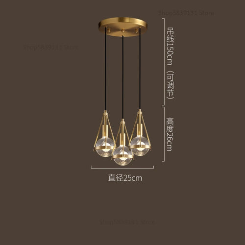 suspension luminaire loft led en cuivre cristal nordique - vue 11 sur 12