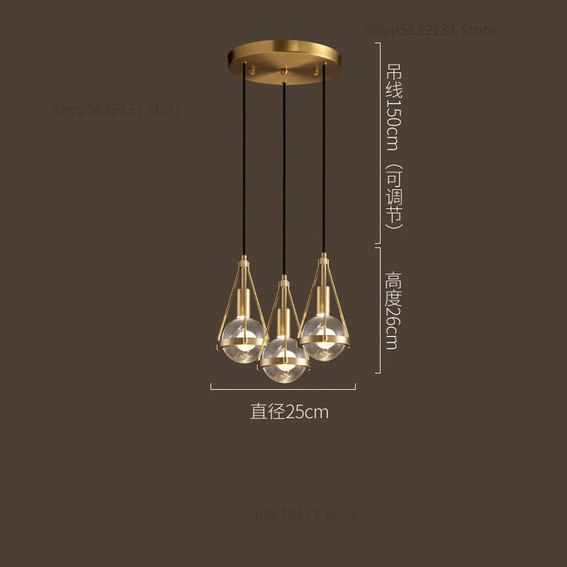 suspension luminaire loft led en cuivre cristal nordique - vue 10 sur 12