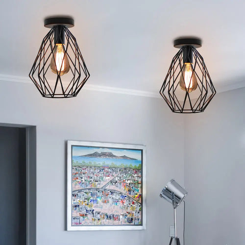 plafonnier en cage de fer moderne led décoratif industriel nordique - vue 4 sur 8