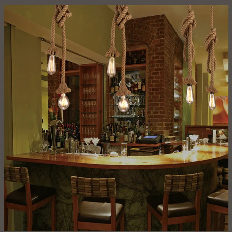 suspension en corde de chanvre style industriel pour café bar - vue 8 sur 8