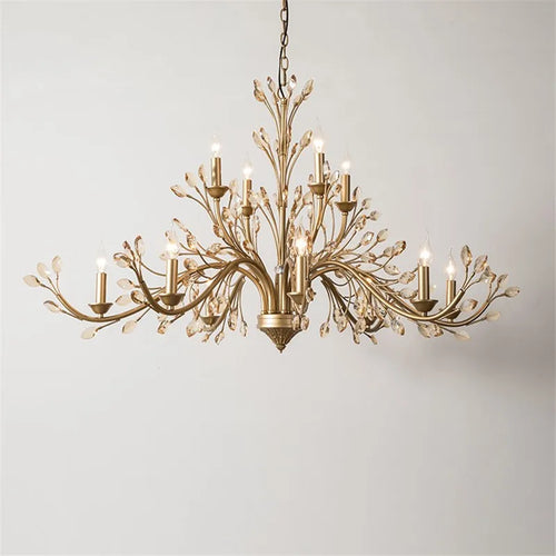 lustre américain en fer forgé avec cristal vintage en branches dorées - vue 6 sur 6