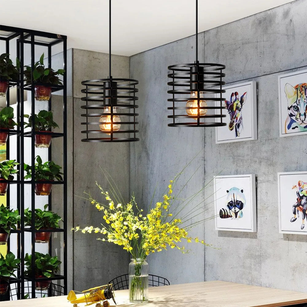 Retro Iron Cage Pendant Ceiling light Multi-Layer Round Surround Body, E27 220V Output Support Vintage Hanging Lamp - vue 3 sur 6