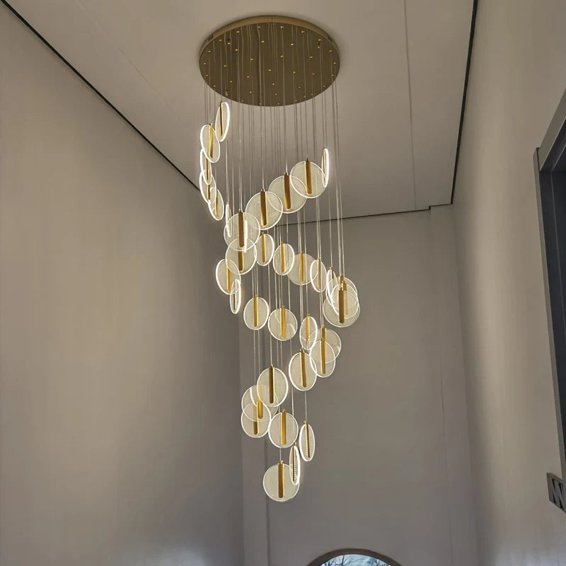 lustre à led moderne pour escalier en colimaçon haut plafond - vue 3 sur 14