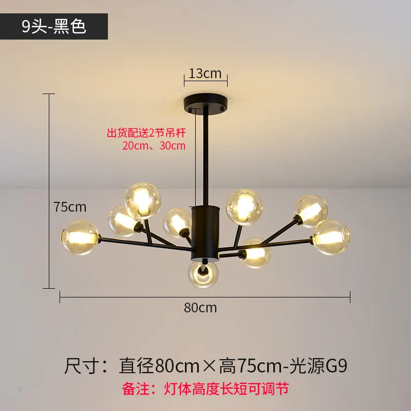 Lustre Nordique LED Salon Chambre Cuisine Boule de Verre moléculaire - vue 8 sur 16