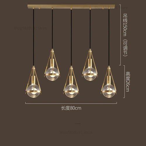 suspension luminaire loft led en cuivre cristal nordique - vue 12 sur 12