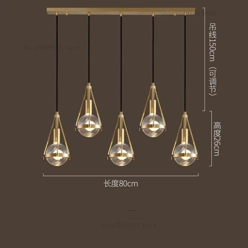 suspension luminaire loft led en cuivre cristal nordique - vue 11 sur 12
