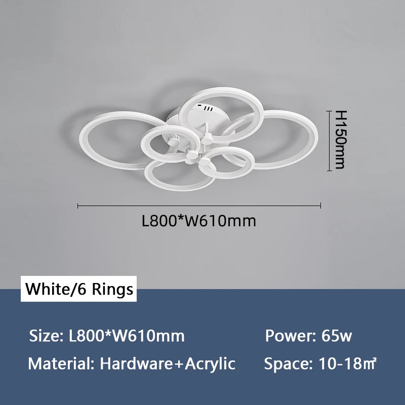 lustre moderne à anneaux circulaires avec éclairage led - vue 9 sur 14