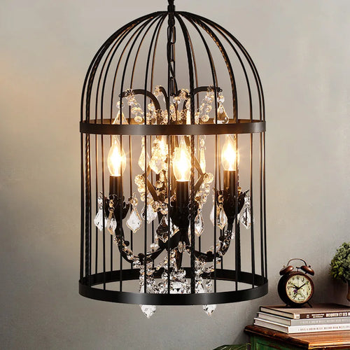 lustre cage oiseau en cristal vintage pour bar restaurant - vue 5 sur 7