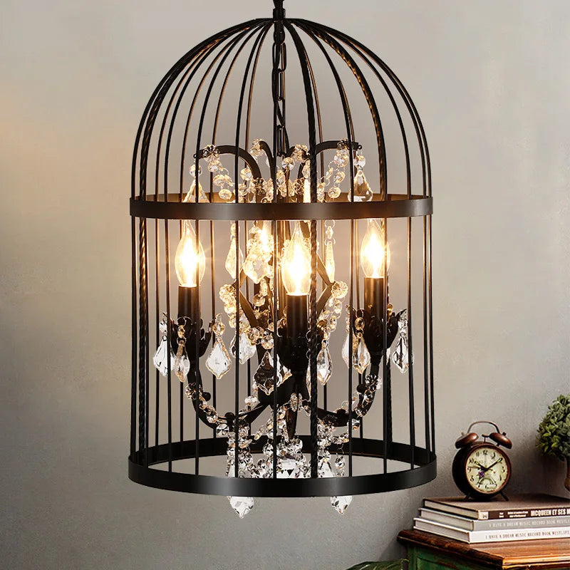 lustre cage oiseau en cristal vintage pour bar restaurant - vue 4 sur 7