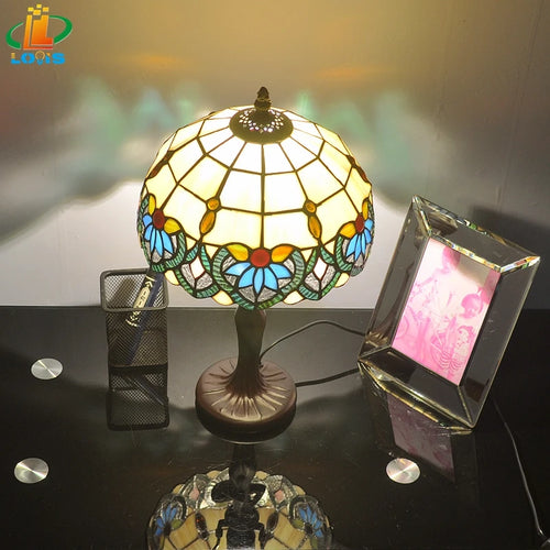 lampe à poser style tiffany en verre teinté pour restaurant et café - vue 3 sur 9
