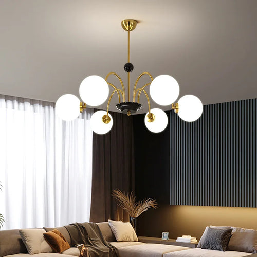 lustre verre blanc nordique américain led lumière suspendue or - vue 5 sur 13