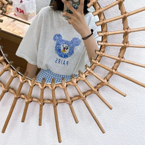 miroir en rotin japonais tissé à la main pour décoration moderne - vue 7 sur 12
