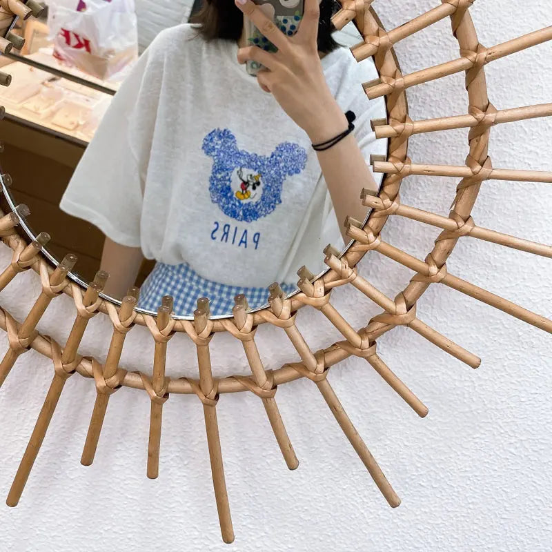 miroir en rotin japonais tissé à la main pour décoration moderne - vue 6 sur 12