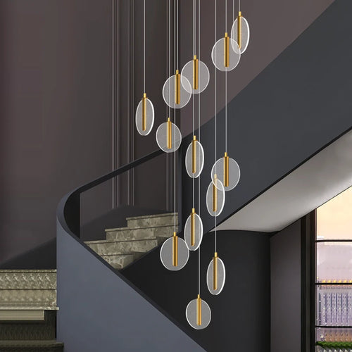 lustre à led moderne pour escalier en colimaçon haut plafond - vue 2 sur 14