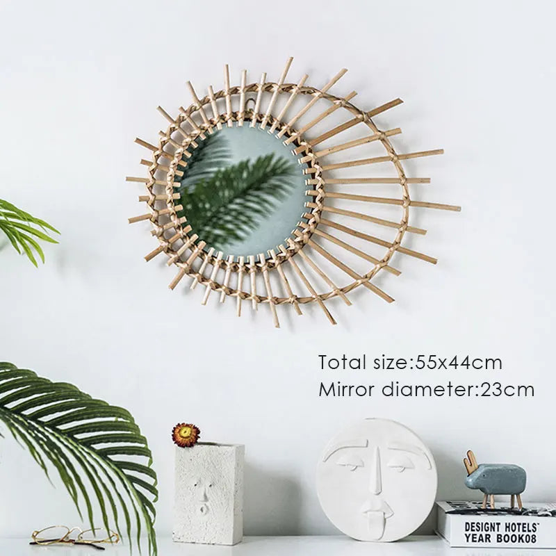 miroir en rotin japonais tissé à la main pour décoration moderne - vue 8 sur 12