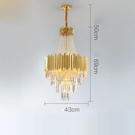 lustre en cristal design art déco en acier inoxydable avec éclairage led - vue 15 sur 19