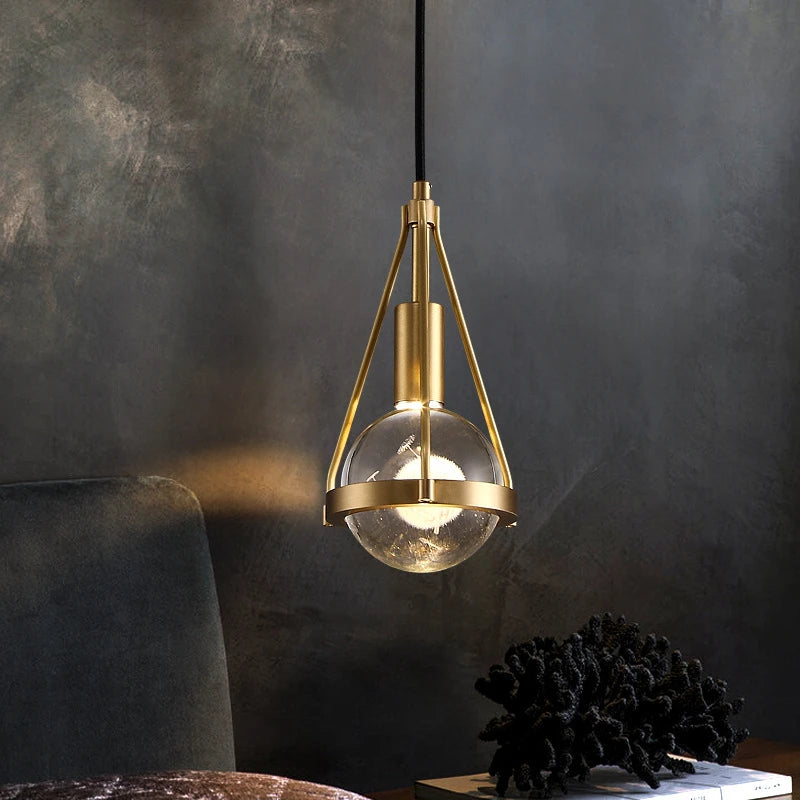 suspension luminaire loft led en cuivre cristal nordique - vue 3 sur 12