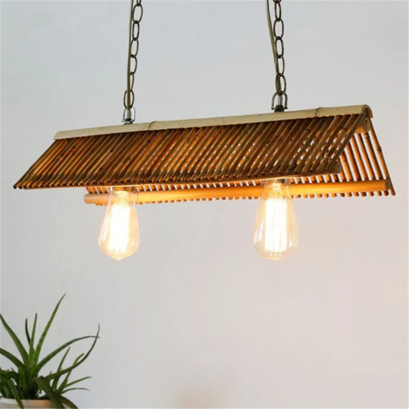 lustre en bambou vintage pour café bar et restaurant - vue 4 sur 9