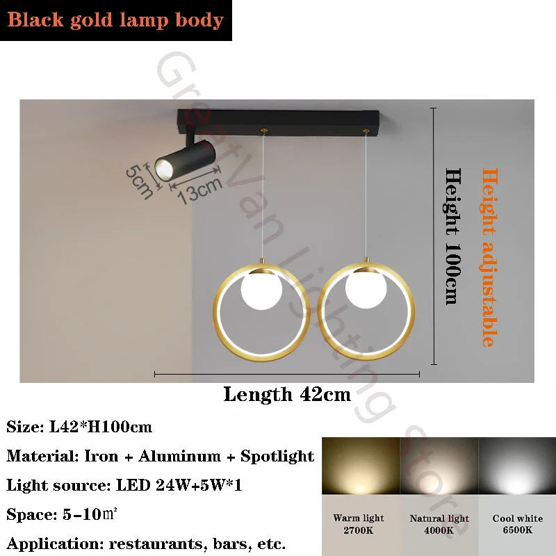 lustre led moderne nordique petit cercle avec spots - vue 8 sur 10