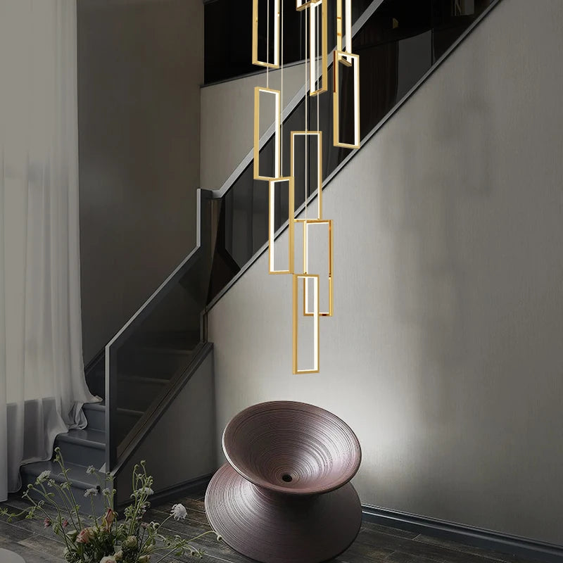 lustre led rectangulaire moderne en cuivre pour escaliers et loft - vue 4 sur 15