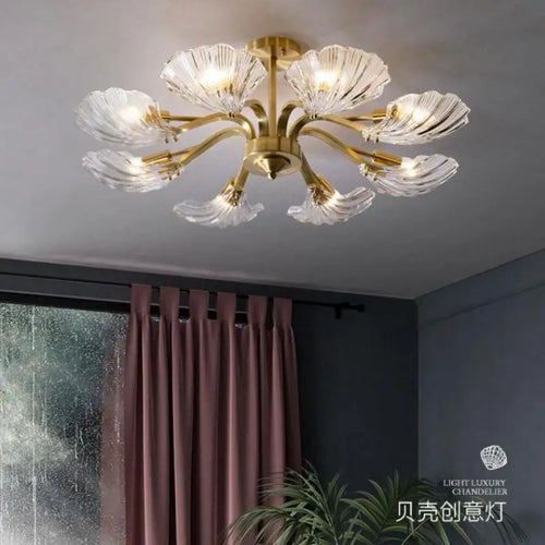 plafonnier en verre antique coquille cuivre lumière moderne design élégant - vue 4 sur 7