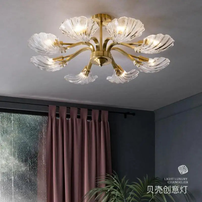 plafonnier en verre antique coquille cuivre lumière moderne design élégant - vue 3 sur 7