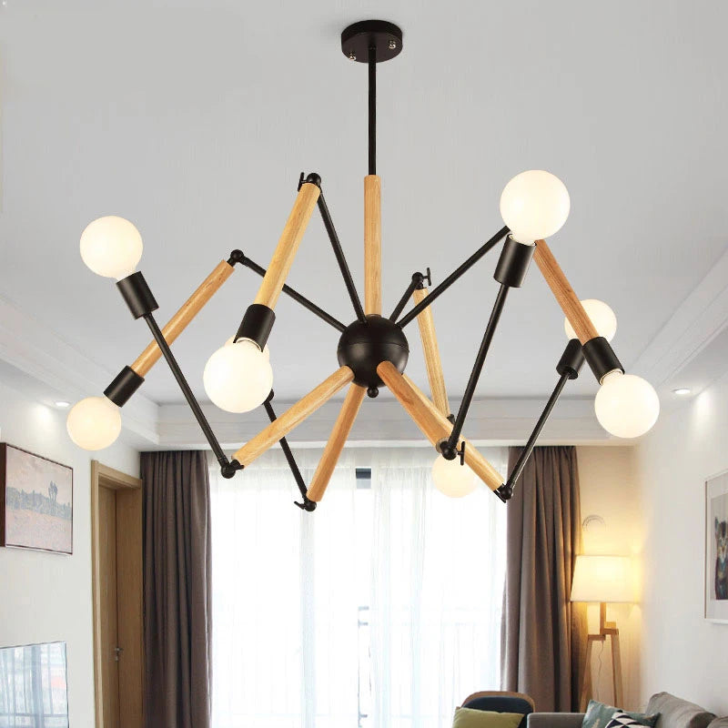 lustre en bois massif style moderne lampe araignée créative post-moderne - vue 4 sur 8