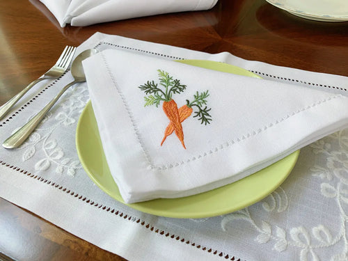 Serviette de table brodée légumes ourlet ajouré
