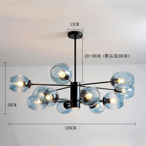 lustre nordique moderne en verre et fer pour décoration - vue 4 sur 16