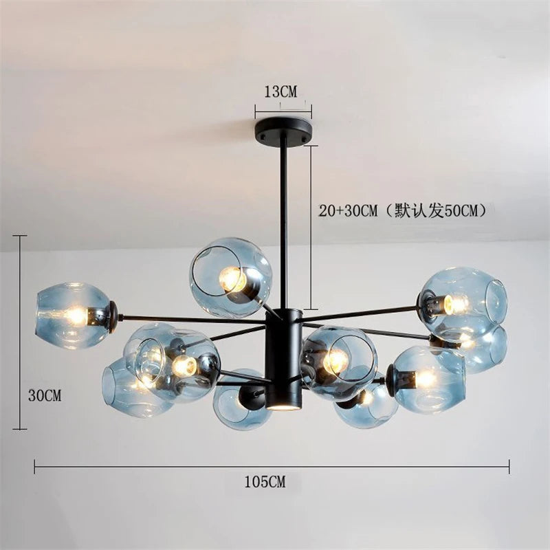 lustre nordique moderne en verre et fer pour décoration - vue 3 sur 16