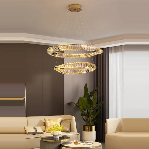 lustre en cristal doré et argenté à intensité variable à led - vue 6 sur 13