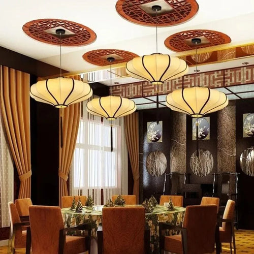 lustre en tissu chinois pour restaurants et hôtels - vue 7 sur 11