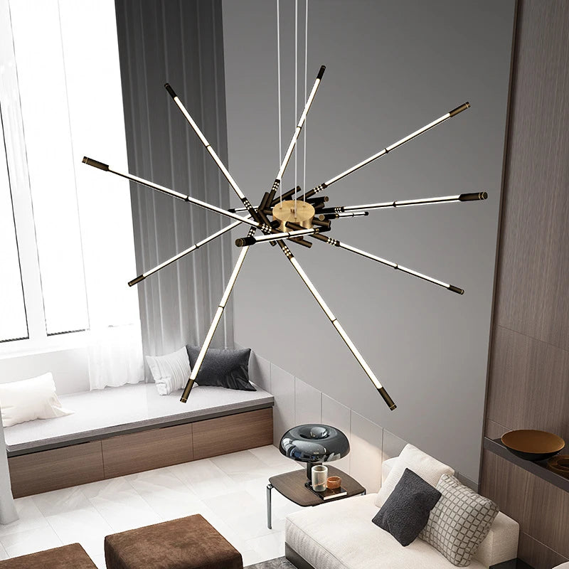 lustre moderne simple en cuivre de luxe suspendu - vue 3 sur 12