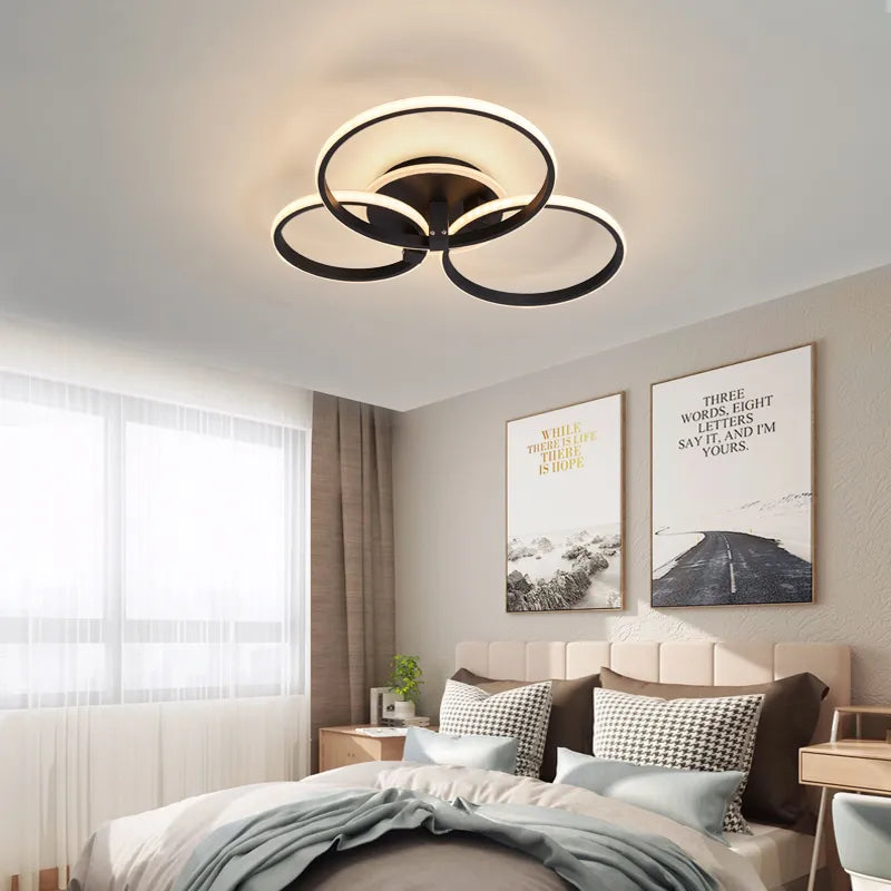 Lustre Led moderne anneau Led plafonniers salon chambre lumières plafond noir/blanc 1-5 anneau d'éclairage APP/lustre à distance - vue 5 sur 16