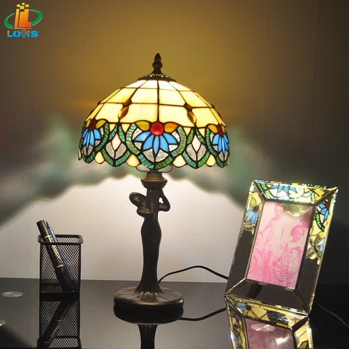 lampe à poser style tiffany en verre teinté pour restaurant et café - vue 2 sur 9