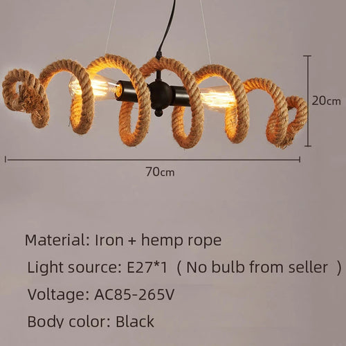 lustre rétro loft en corde de chanvre pour bar pub café - vue 3 sur 7