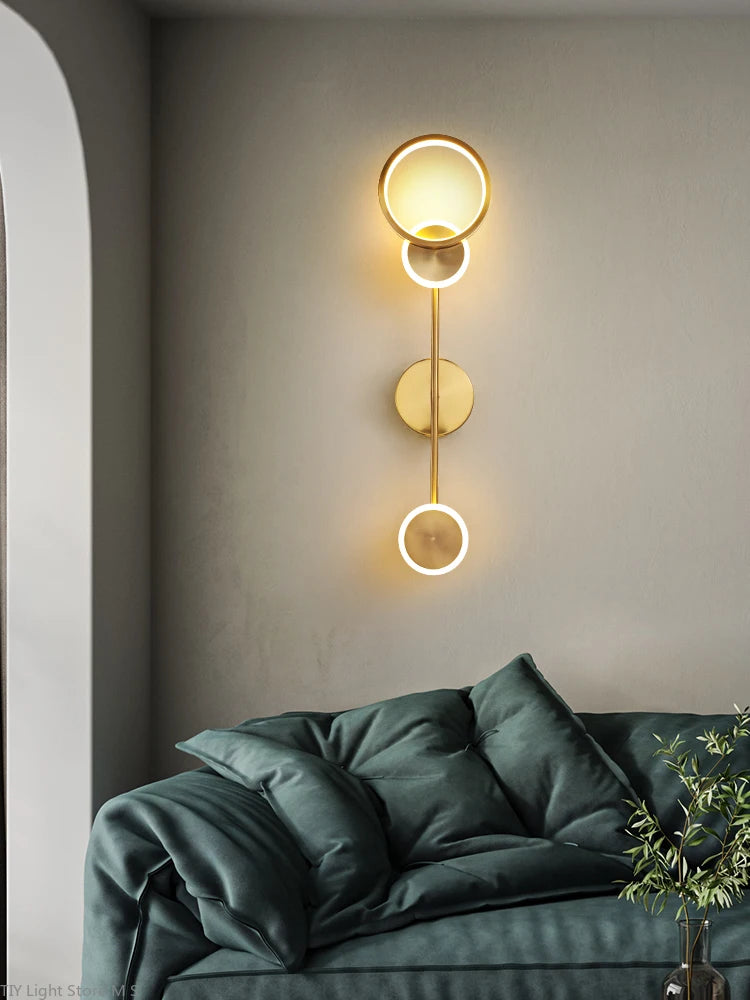applique murale led nordique moderne en cuivre rond - vue 5 sur 11