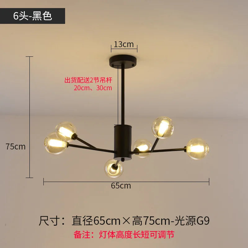 Lustre Nordique LED Salon Chambre Cuisine Boule de Verre moléculaire