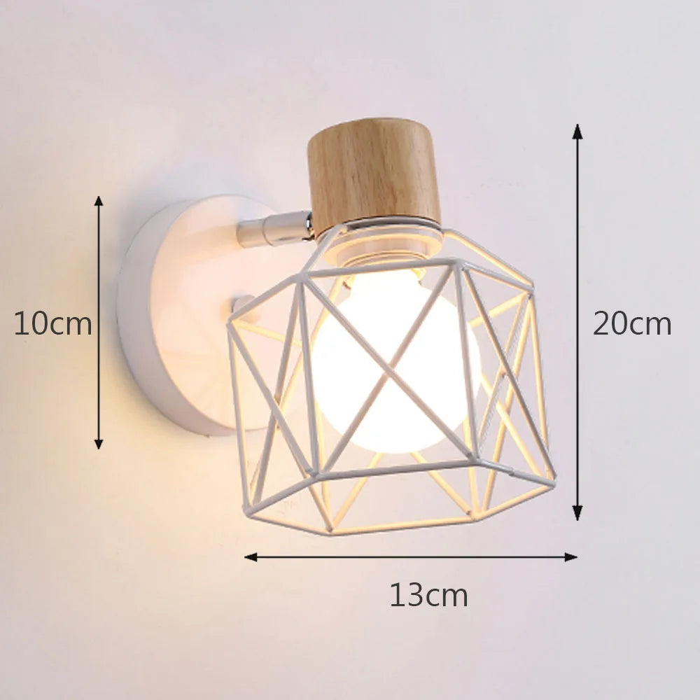 applique murale led moderne en bois avec cage en fer
