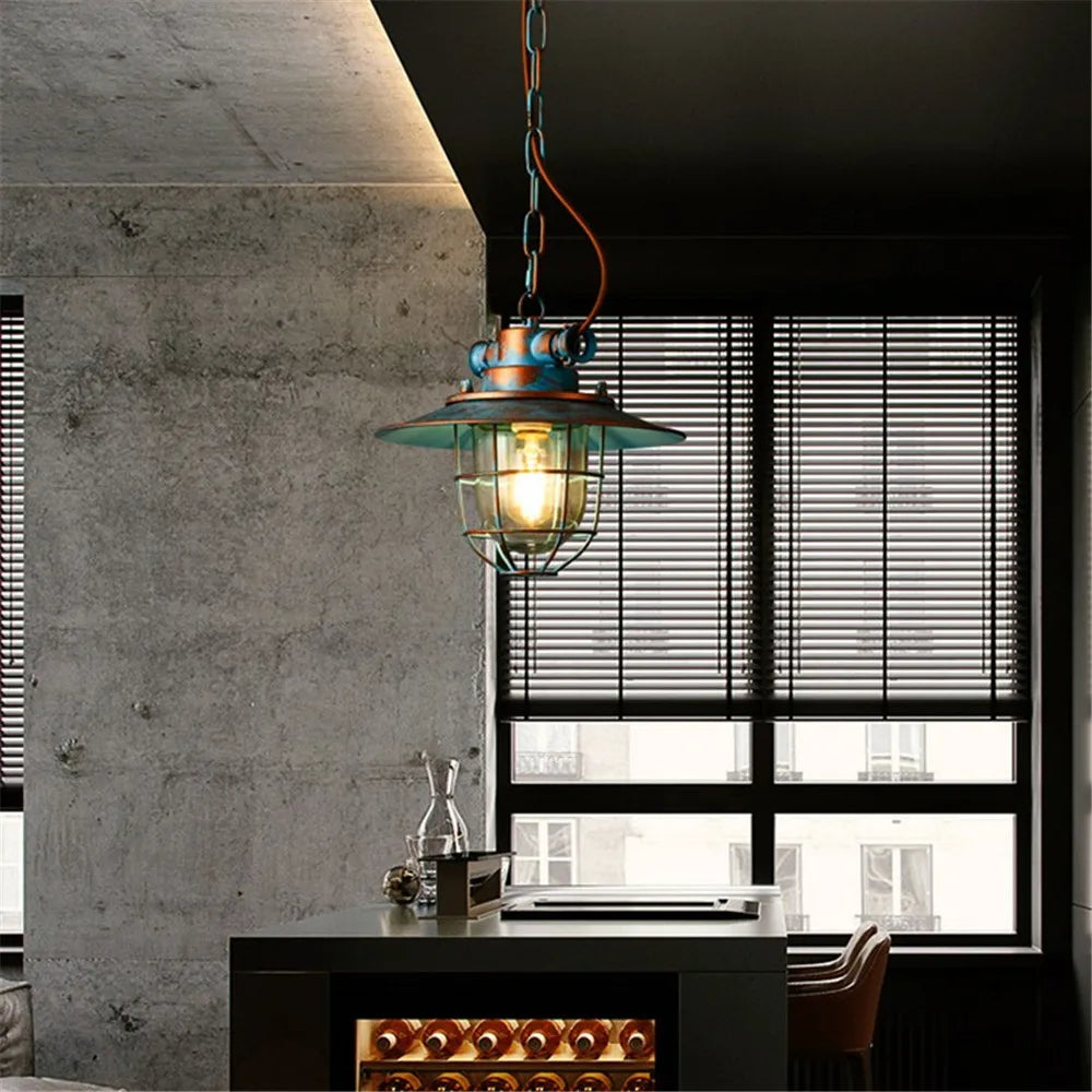 suspension LED industrielle rétro en fer et verre antidéflagrant vintage - vue 4 sur 8