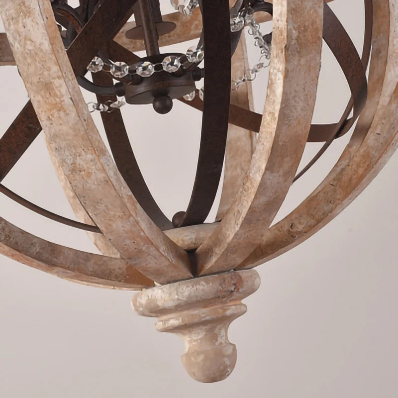 Lustre suspendu en bois massif rétro led dans le salon luminaire de décoration moderne rond Loft Suspension éclairage en cristal - vue 6 sur 8