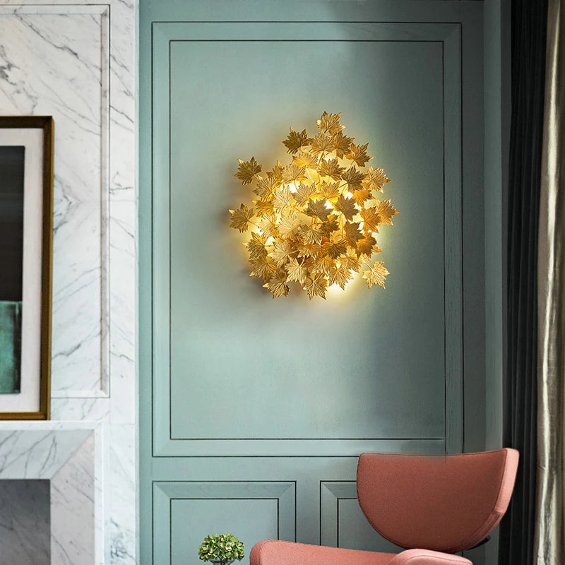 applique murale en feuilles d'érable dorées design moderne - vue 5 sur 11