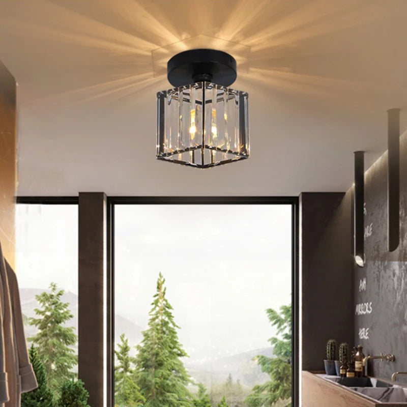 plafonnier cristal led lumières carré rond salon - vue 3 sur 11