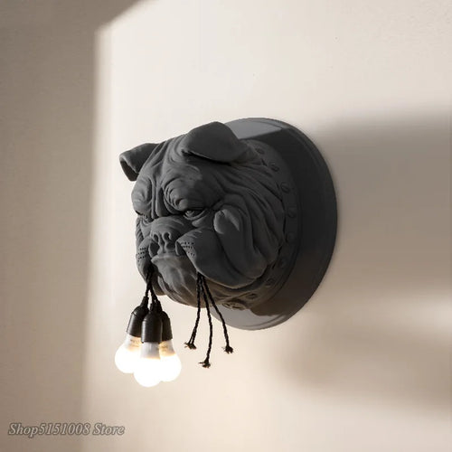 applique murale nordique animal chien résine led bouledogue déco luminaire - vue 3 sur 7
