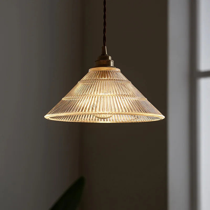 suspension nordique en laiton et verre style rétro américain - vue 3 sur 7